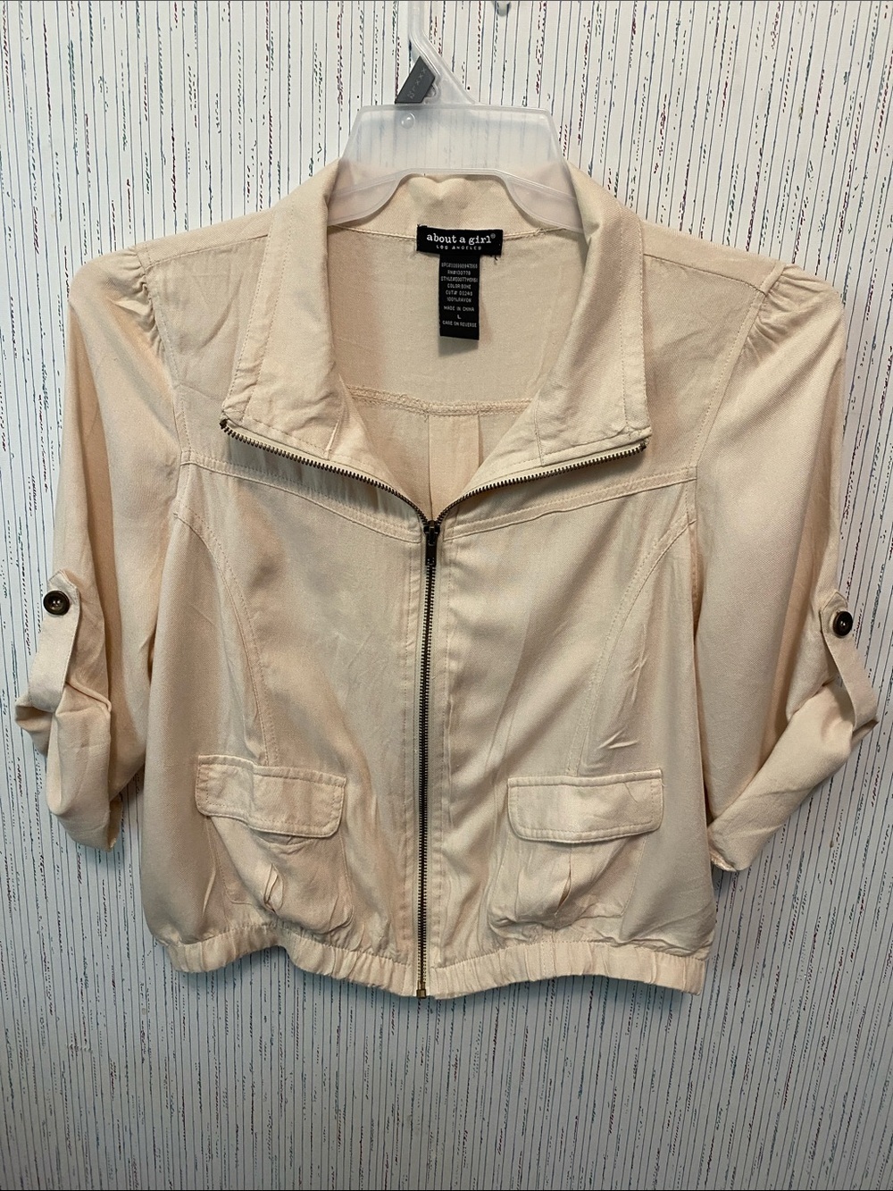 About A Girl Lightweight Cream Zip-Front Utility Jacket